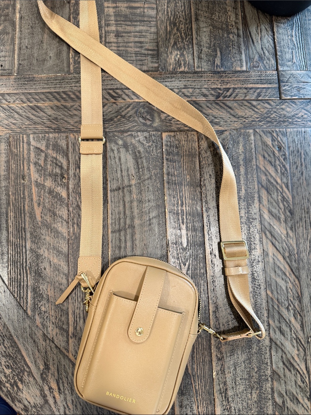 Dillon Bandolier Tan Gold Crossbody Phone Pouch